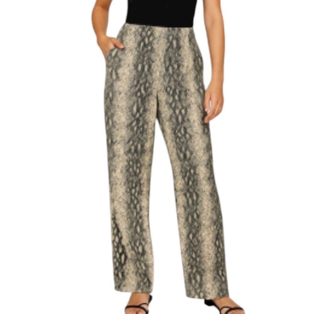 Le Lis Snakeskin Print Denim High Waist Straight Leg Pants Medium